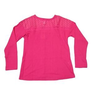 Chickrise Women's Pink Top Crocheted Bodice Knit Long Sleeves Size Small